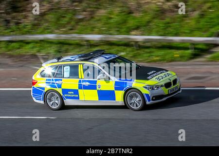 Cheshire Police BMW ANPR Interceptor on Test driving number plate recognition technology on the M6 motorway, Chorley, UK Stock Photo