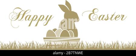 Rabbit and Easter eggs, vector banner template Stock Vector