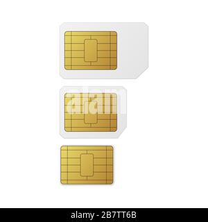 SIM cards set. Nano, micro, standard Vector illustration Mobile networks Stock Vector