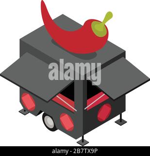 Chili pepper trailer icon. Isometric of chili pepper trailer vector icon for web design isolated on white background Stock Vector