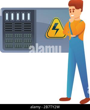 Engineer and electricity panel icon. Cartoon of engineer and electricity panel vector icon for web design isolated on white background Stock Vector