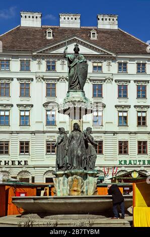 Vienna, Austria - March 27th 2016: Fountain with sculptures on Freyung square named Austria fountain Stock Photo