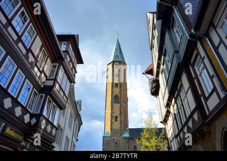 Goslar Germany Harz region old town with view to the tower of the market church Stock Photo