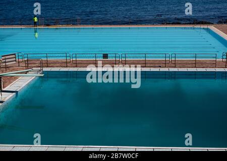 Cape Town's popular Seapoint public swimming pool closed in response to South Africa's containment strategy against the Coronavirus Stock Photo