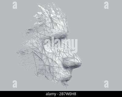 Abstract polygonal human face, 3d illustration of a cyborg head construction, artificial intelligence concept Stock Photo