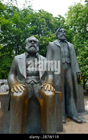Berlin, Germany 05-17-2019 sculpture of Karl Marx and Friedrich Engels near the Alexanderplatz Stock Photo