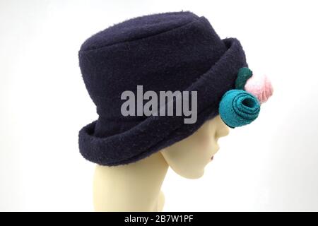Cloche Felt Winter Hat with Removable Flowers Stock Photo