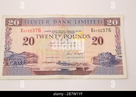 Northern Ireland Ulster Bank Limited Twenty Pound Note- View of Belfast Harbour on Obverse Stock Photo