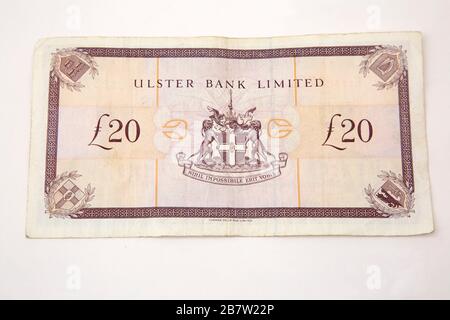 Northern Ireland Ulster Bank Limited Twenty Pound Note - Banks Coat of Arms on reverse Stock Photo