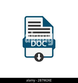 DOC document download pdf file format vector image. DOC file icon flat design graphic pdf vector Stock Vector