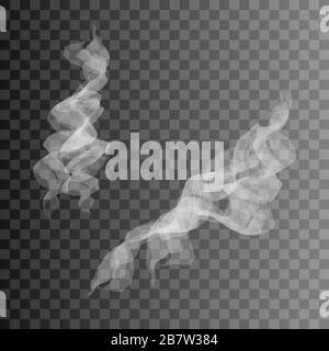 Transparent white cigarette smoke on dark background. Steam from coffee, tea or hot food. Stock Vector