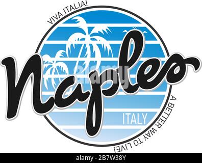 Naples italy vector cartoon illustration t-shirt design Stock Vector