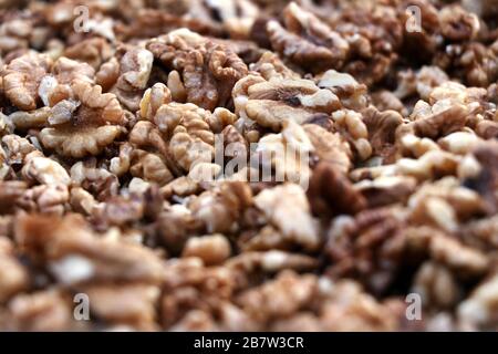 Closeup of big shelled walnuts (Akhrot) pile sold in indian market Stock Photo