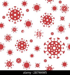 Coronavirus seamless pattern. Vector background with red covid-19 bacteria Stock Vector