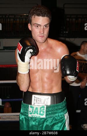 Simon O Donnell Green Shorts Defeats Lee Noble Red Shorts In A Middleweight Boxing Contest At York Hall Bethnal Green Promoted By Spencer Fearon Stock Photo Alamy