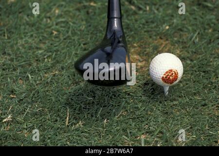 Golfer addresses golf ball on tee with golf club. ©Bob Daemmrich Stock Photo