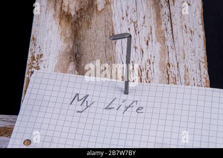 Empty sheet nailed on the wood as a diary Stock Photo