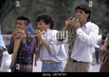 Mexico City DF, Mexico: Musicians performing on wooden pipes in Chapuitepec Park. ©Bob Daemmrich / Stock Photo