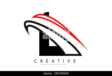 A letter logo with Black and Red Monogram Swashes Design Vector ...