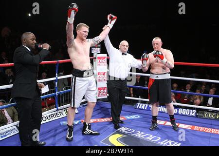 Tom Dallas (white shorts) defeats Lee Swaby in a Heavyweight