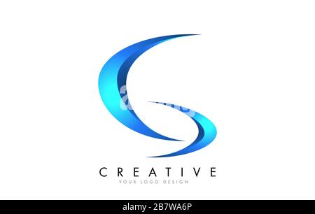 Creative G letter logo with Blue 3D bright Swashes. Blue Swoosh Icon Vector Illustration. Stock Vector