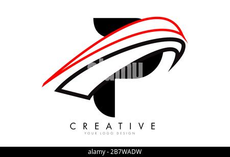 P letter logo with Black and Red Monogram Swashes Design Vector Illustration. Stock Vector