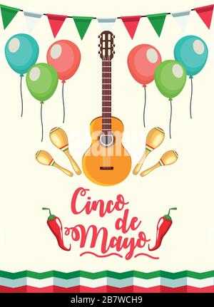 cinco de mayo party celebration with guitar Stock Vector
