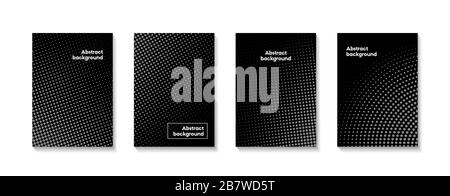 Halftone black minimal backgrounds. Vector dotted abstract covers. Templates for banners, posters, presentation Stock Vector