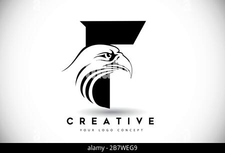 Letter F Eagle Logo Icon with Creative Eagle Head Vector Illustration. Stock Vector