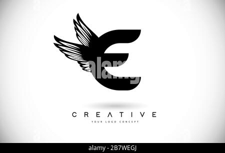 E Letter Logo with Wings. Creative Wing Letter E Logo icon Design Vector Illustration. Stock Vector