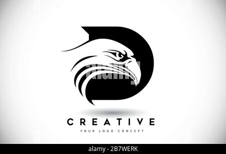 Letter D Eagle Logo Icon with Creative Eagle Head Vector Illustration. Stock Vector