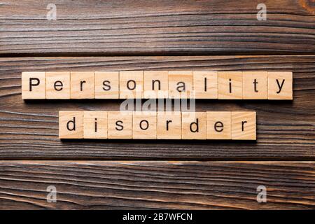 Personality disorder word written on wood block. Personality disorder text on table, concept. Stock Photo