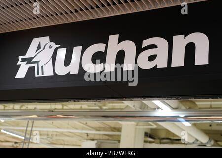 Bordeaux , Aquitaine / France - 11 30 2019 : Auchan logo sign store supermarket French grocery retailer shop Stock Photo