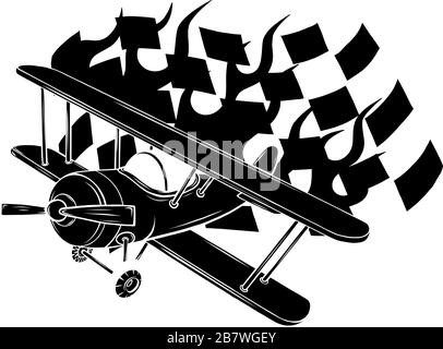 Retro flat looking plane and emblem with wings, flame and propeller vector Stock Vector