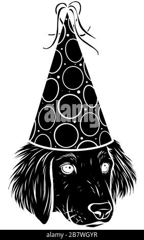 Festive poster. Puppy Beagle in a Party hat. Vector illustration. Stock Vector