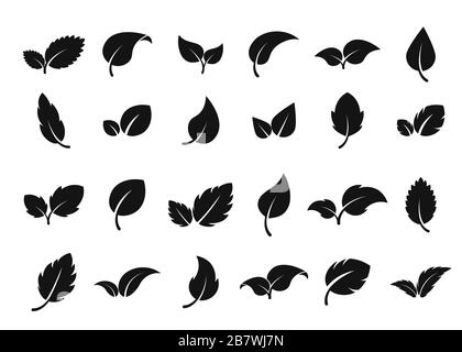 Leaves logo. Leaf icon set. Herbal eco abstract label. Bio, vegan or pharmacy concept. Simple flat foliage design. Decorative nature silhouette. Fresh Stock Vector