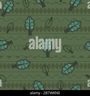 Green tree link leaves seamless repeating pattern Stock Vector