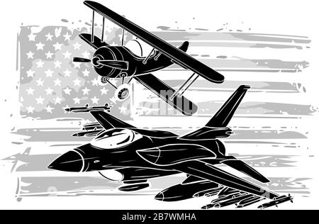 Vector Cartoon Fighter Plane. Twin-engine, variable-sweep wing multirole combat aircraft. Stock Vector