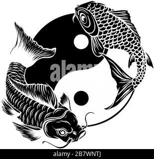 Ying Yang symbol with koi fishes. Vector illustration Stock Vector