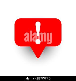 Speech bubble with exclamation mark. Red attention sign icon. Hazard warning symbol. Vector illustration in flat style. Stock Vector