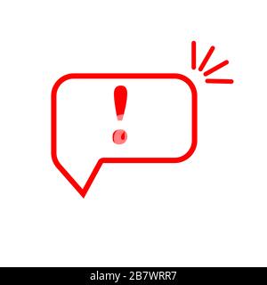 Speech bubble with exclamation mark. Red attention sign icon. Hazard warning symbol. Vector illustration in flat style. Stock Vector