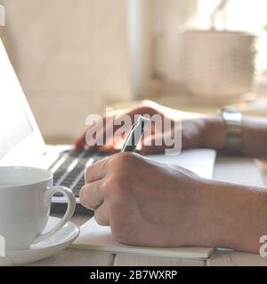Freelancer works in home office during coronavirus pandemic Stock Photo