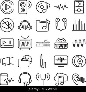 sound audio volume music line style icons set vector illustration Stock Vector