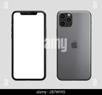 ITALY-22 SEPTEMBER, 2019: Iphone 11 and 11 Pro smartphones on table. Iphone 11 in close up. Latest Apple Mobile iphones model. Illustrative editorial. Stock Photo