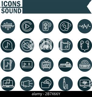 sound audio volume music block style icons set vector illustration ...