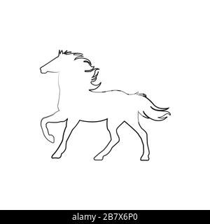 Simple line drawing of a running horse, black and white illustration ...