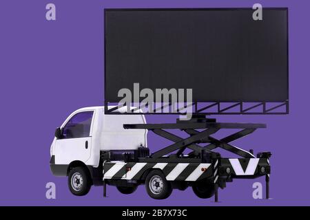 Billboard on car LED panel for sign Advertising isolated on background purple Stock Photo