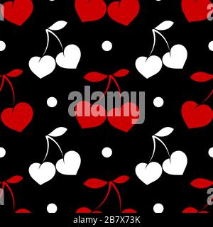 seamless pattern with heart-shaped berry on a black background. Pattern for fabric, textile, wrapping paper, wallpaper, background for a wedding, invi Stock Vector