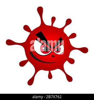 Cartoon red virus, microbe, bacteria icon on a white background. angry red monster. Vector illustration Stock Vector