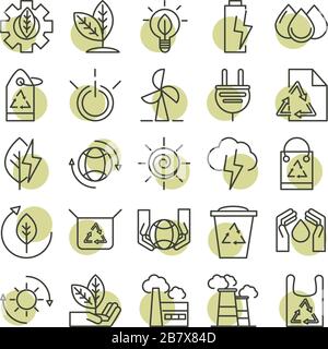 sustainable energy alternative renewable ecology icons set vector illustration line style icon Stock Vector